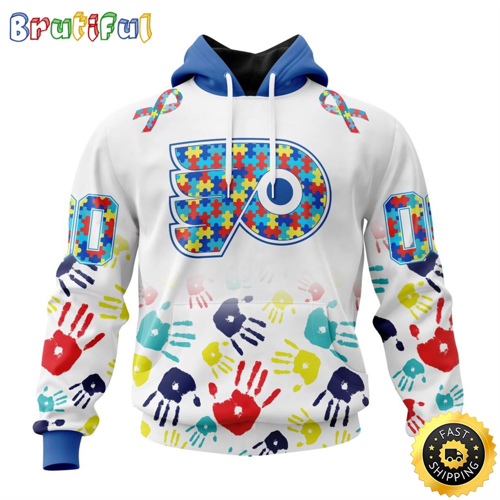 Personalized NHL Philadelphia Flyers Autism Awareness Hands Design All Over Print 3D Hoodie Unisex Hoodie 1 u808r1