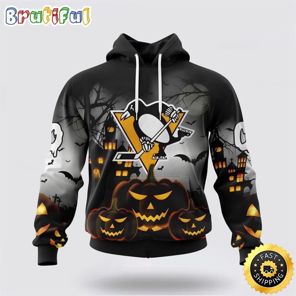 Personalized NHL Pittsburgh Penguins All Over Print 3D Hoodie Special Design Pumpkins For Halloween 1 lbcmlx