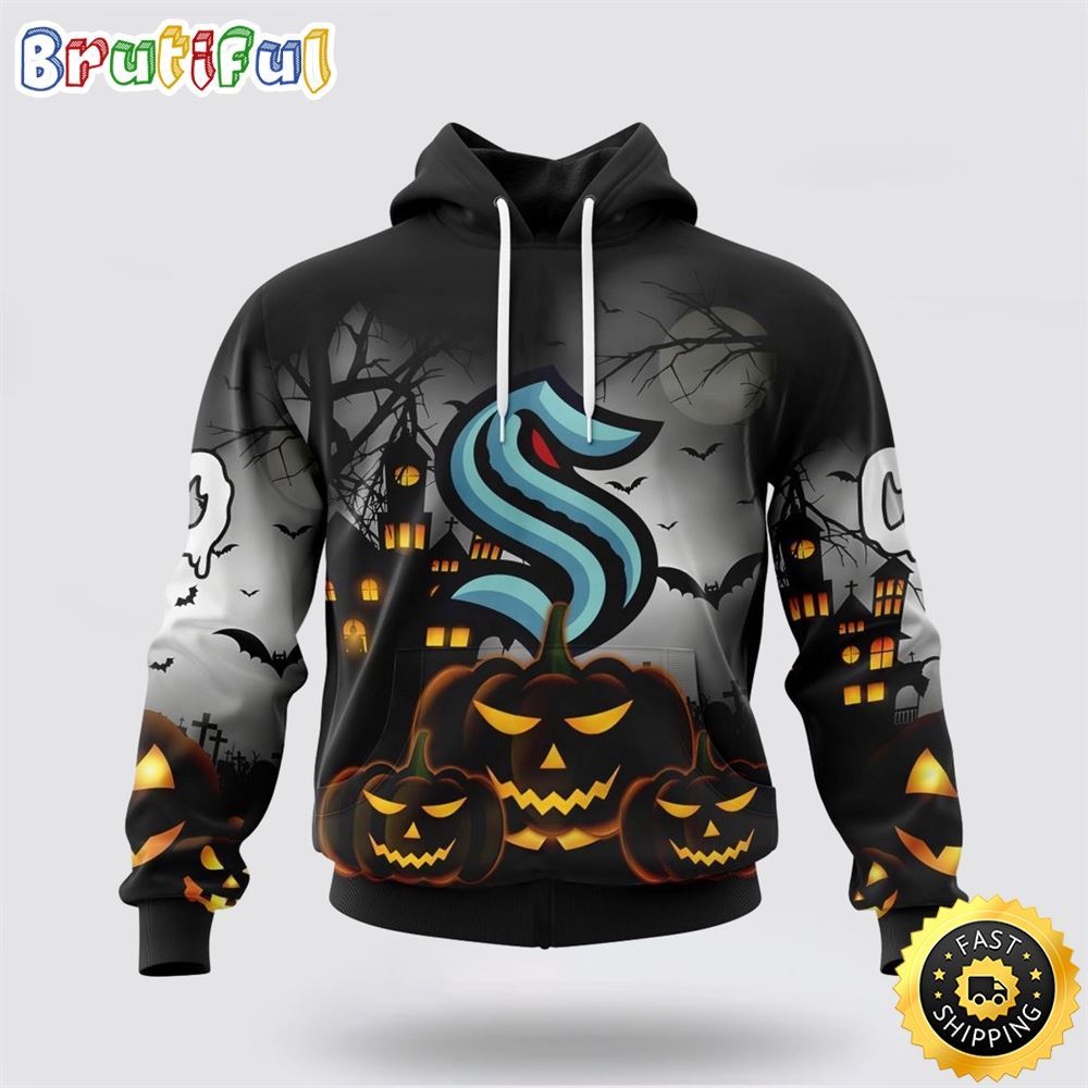 Personalized NHL Seattle Kraken All Over Print 3D Hoodie Special Design Pumpkins For Halloween 1 slekzr