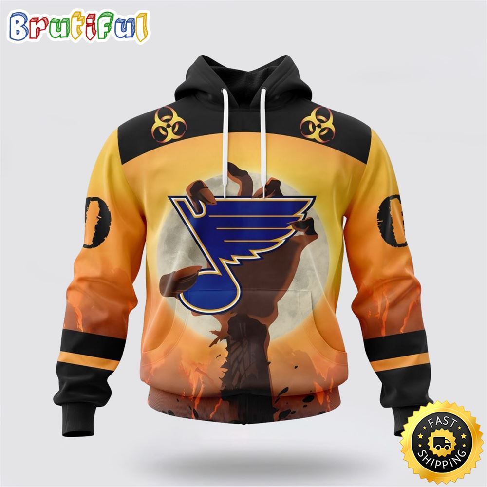 Personalized NHL St. Louis Blues All Over Print 3D Hoodie Special Zombie Design For Halloween 1 h4vbfp