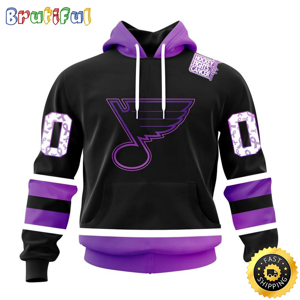 Personalized NHL St. Louis Blues Hoodie Special Black Hockey Fights Cancer All Over Print 3D Hoodie Unisex Hoodie 1 ms6ygl