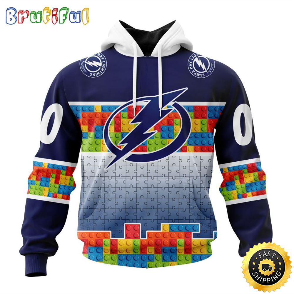 Personalized NHL Tampa Bay Lightning All Over Print 3D Hoodie Autism Awareness Design Unisex Hoodie 1 q2atwz