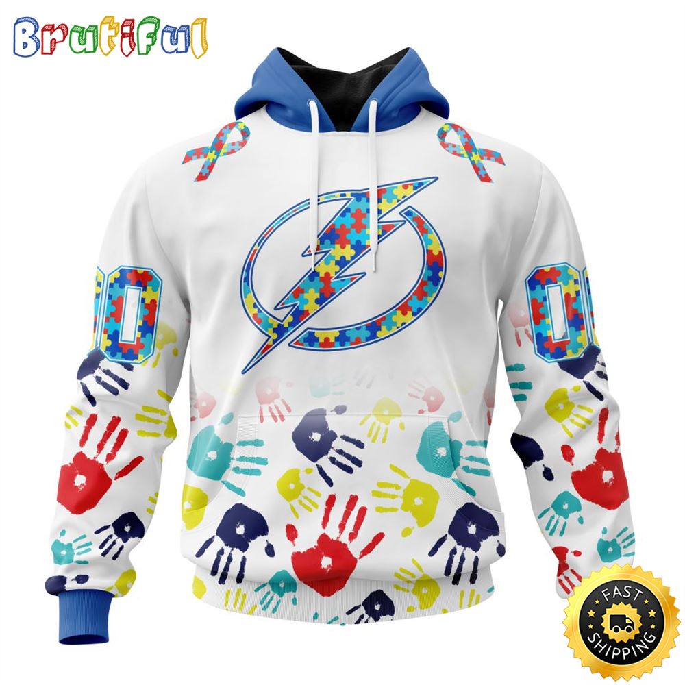 Personalized NHL Tampa Bay Lightning Autism Awareness Hands Design All Over Print 3D Hoodie Unisex Hoodie 1 x7hf8m