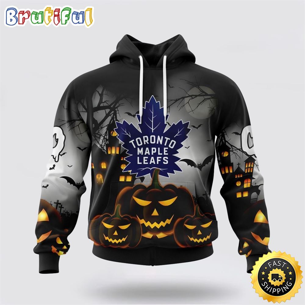 Personalized NHL Toronto Maple Leafs All Over Print 3D Hoodie Special Design Pumpkins For Halloween 1 ntkrdj