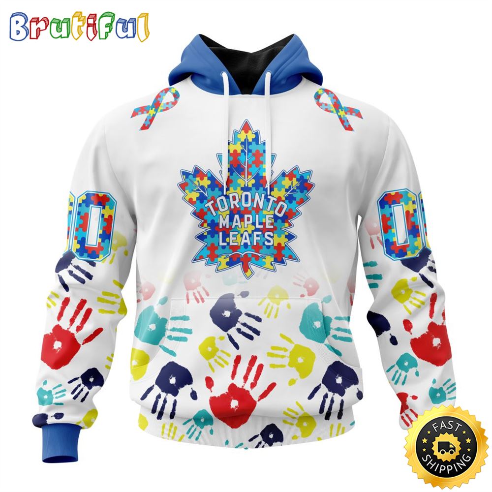 Personalized NHL Toronto Maple Leafs Autism Awareness Hands Design All Over Print 3D Hoodie Unisex Hoodie 1 tm7ofy