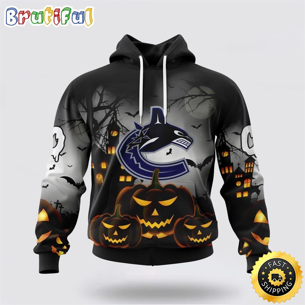 Personalized NHL Vancouver Canucks All Over Print 3D Hoodie Special Design Pumpkins For Halloween 1 zvukci