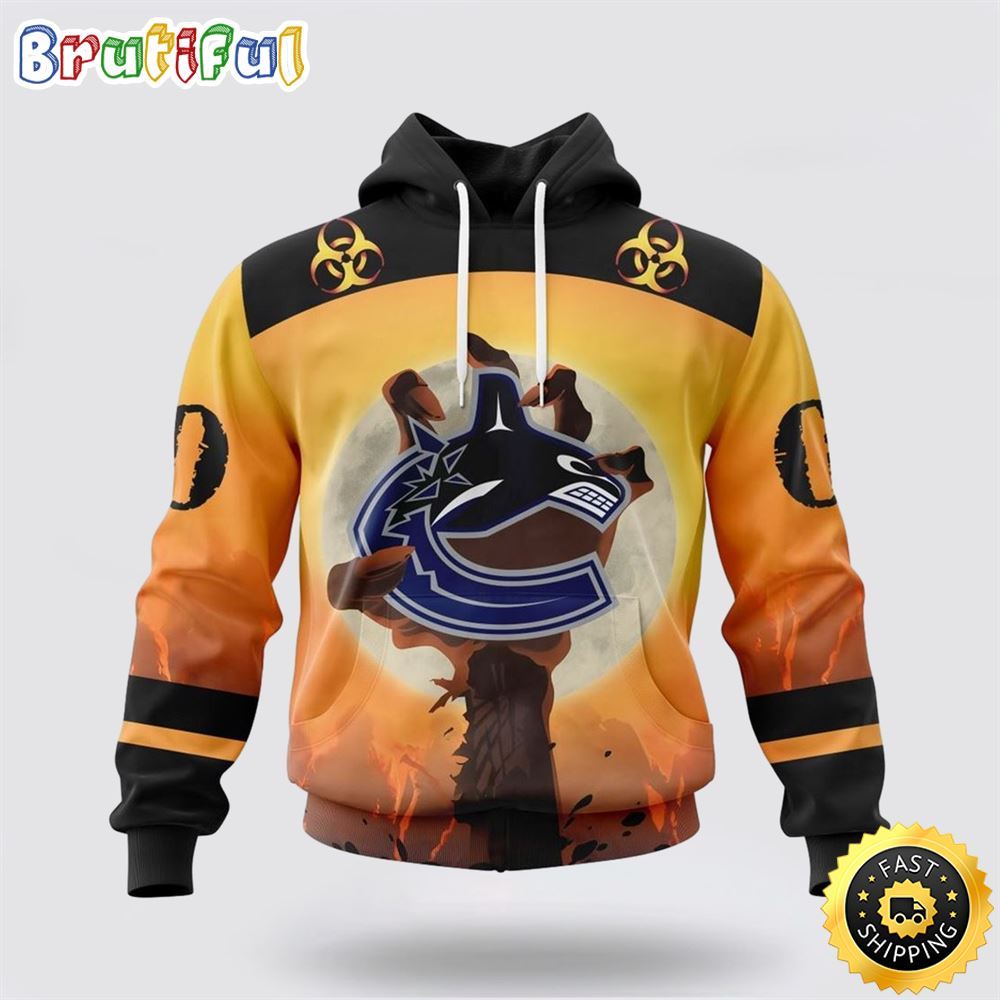 Personalized NHL Vancouver Canucks All Over Print 3D Hoodie Special Zombie Design For Halloween 1 ovawmp