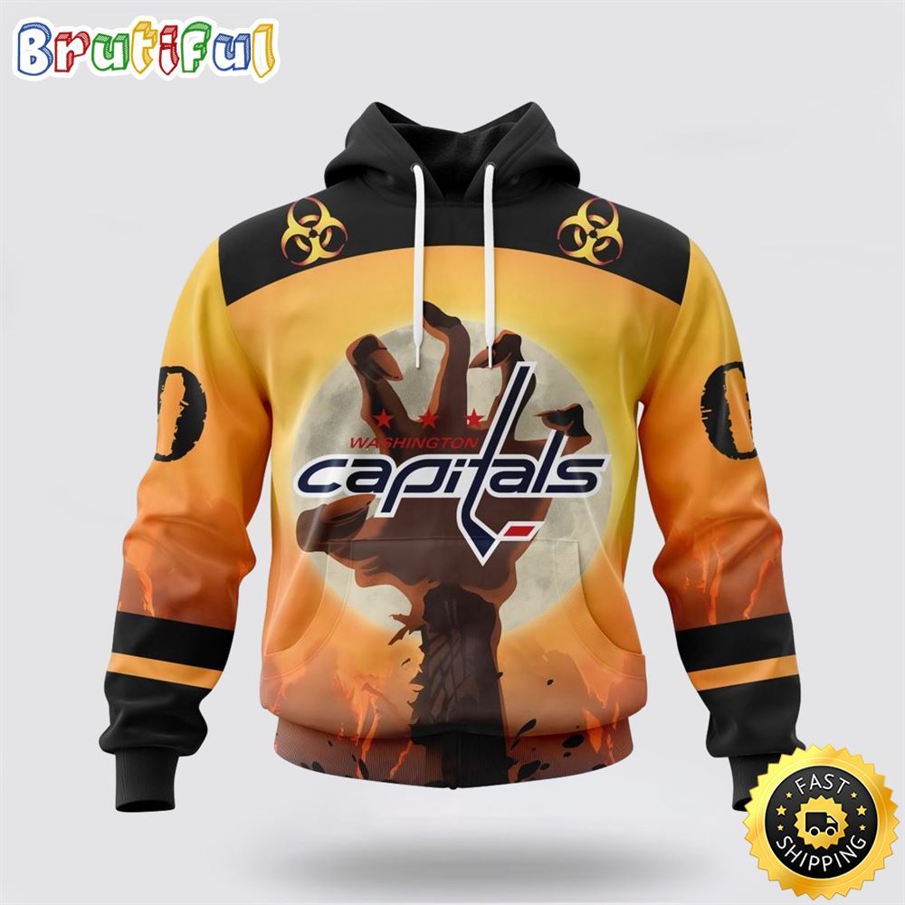 Personalized NHL Washington Capitals All Over Print 3D Hoodie Special Zombie Design For Halloween 1 g1epnn