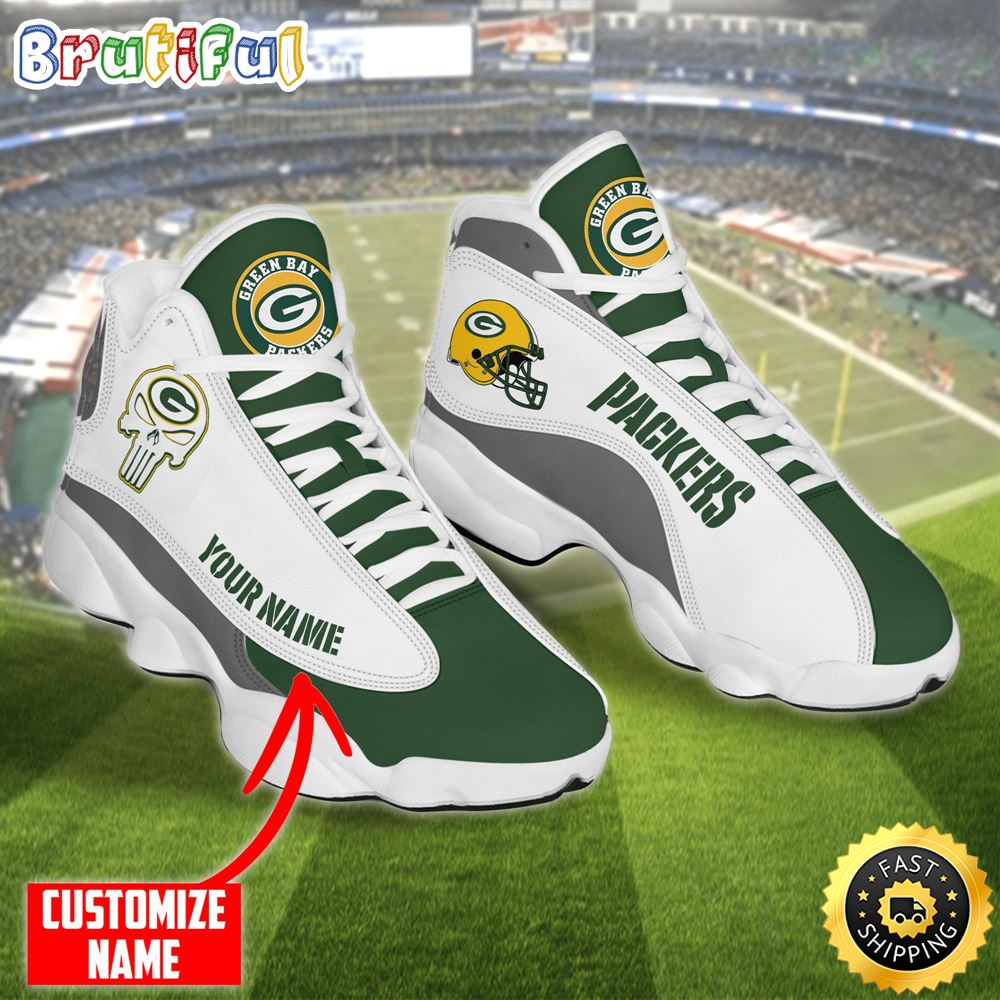 Personalized Nfl Green Bay Packers Skull Helmet Air Jordan 13 Shoes qvt4lq