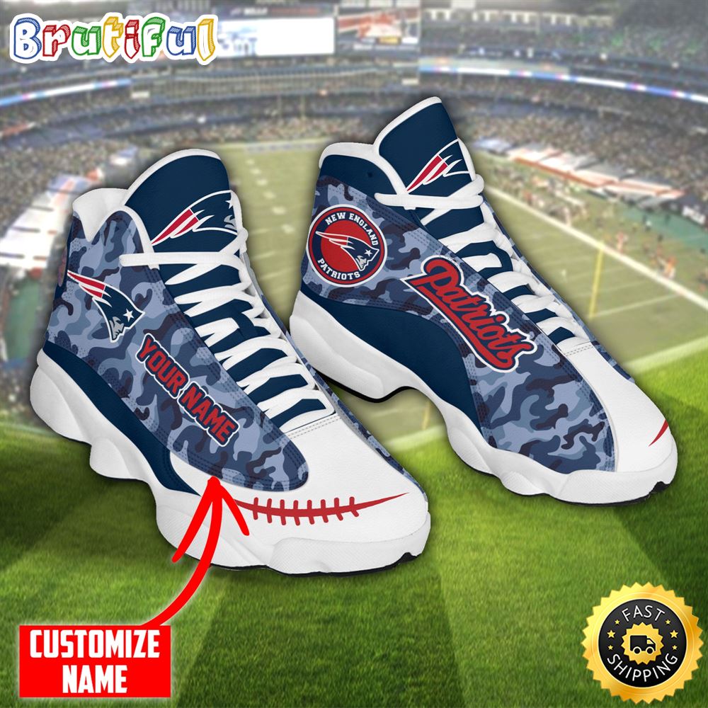Personalized Nfl New England Patriots Camo Air Jordan 13 Shoes tyuxbi