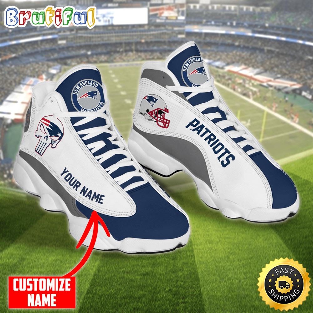 Personalized Nfl New England Patriots Skull Helmet Air Jordan 13 Shoes cmetxz