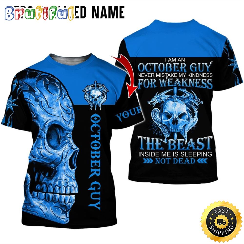 Personalized October Skull Guy The Devil Inside All Over Print 3D T Shirt Gift For Man 1 zlpk3c