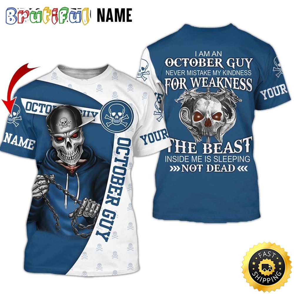 Personalized October Skull Guy The Devil Inside He Up All Over Print 3D T Shirt Gift For Man 1 k48dkd