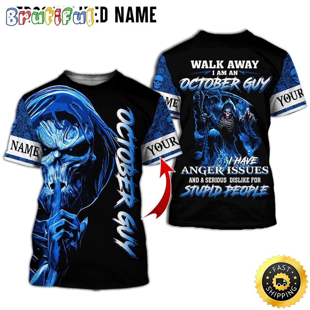 Personalized October Skull Guy Walk Away All Over Print 3D T Shirt Gift For Man 1 q9zrqv