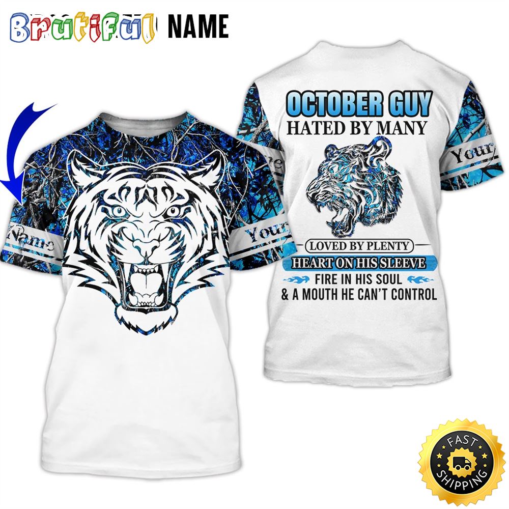 Personalized October Tiger Guy Fire In His Soul All Over Print 3D T Shirt Gift For Man 1 qkpauv