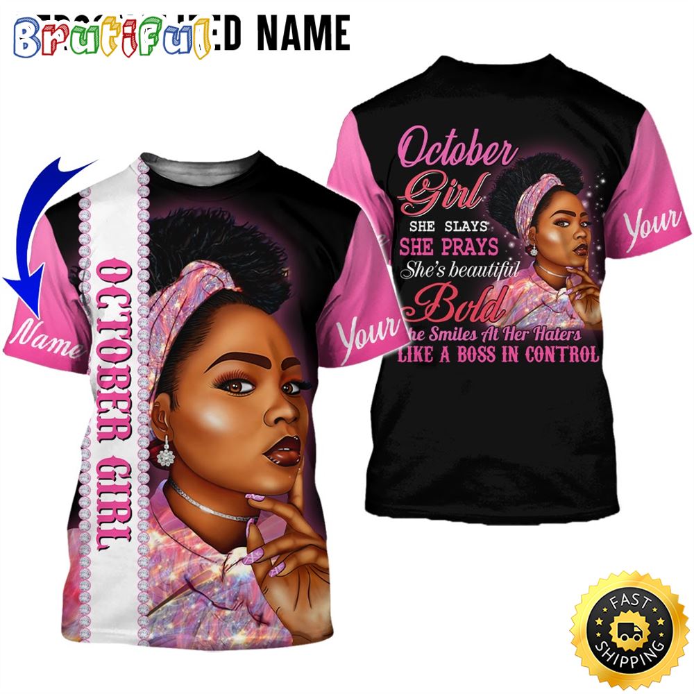 Personalized Pink October Girl She Smiles All Over Print 3D T Shirt Gift For Woman 1 j8t7le