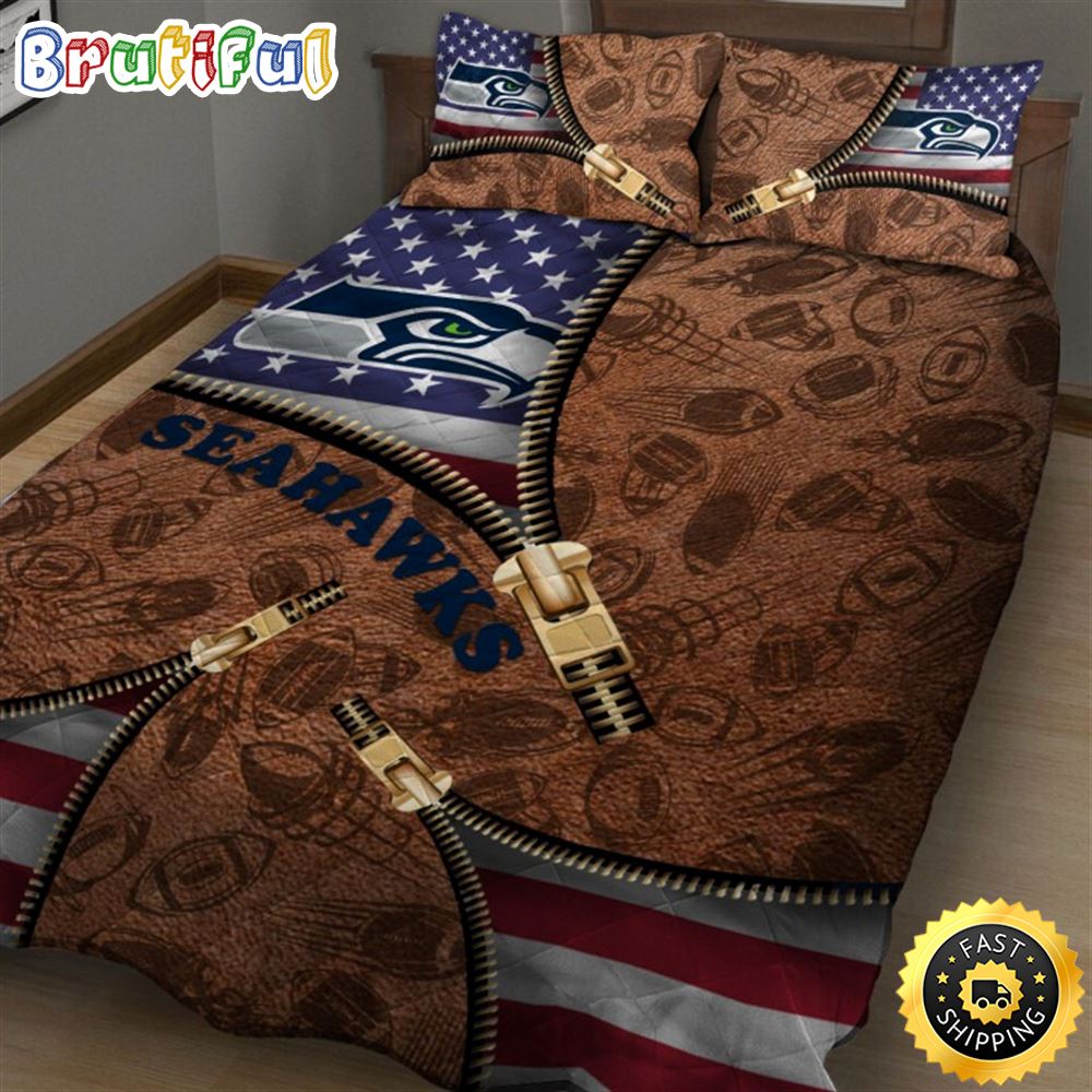 Seattle Seahawks NFL American Flag Leather Pattern Bedding Set nc77zi