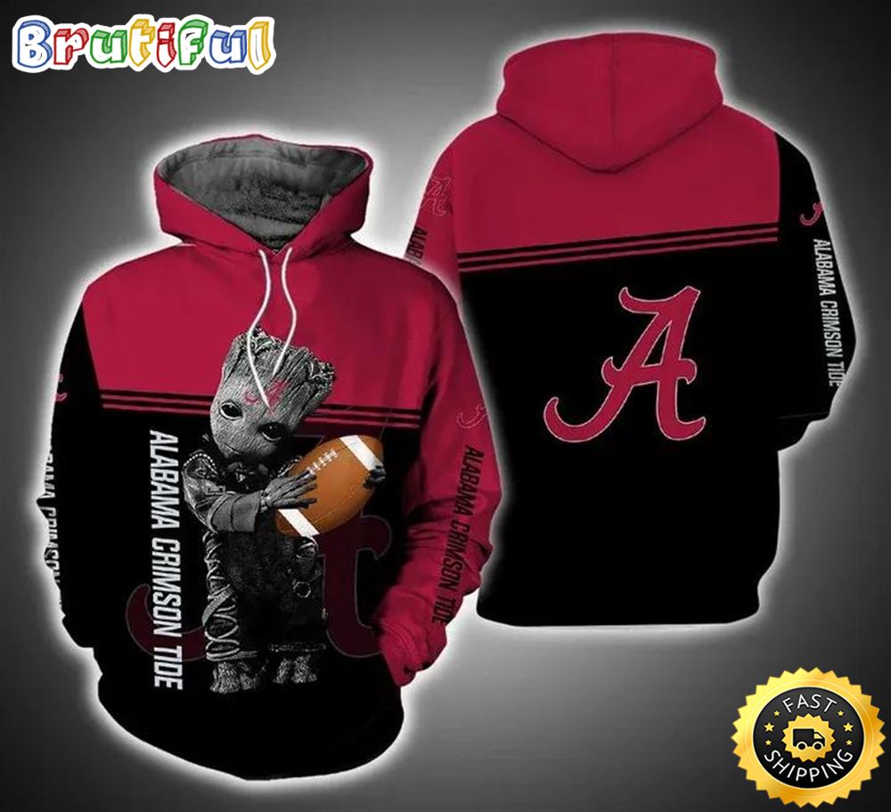 Baby Groot Hug Ball Alabama Crimson Tide 3d Hoodie Gifts For Alabama Crimson Tide Fans lnkuwg