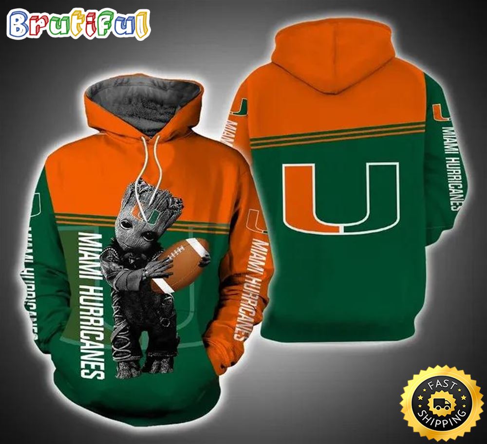 Baby Groot Hug Ball Miami Hurricanes 3d Hoodie Miami Hurricanes Gift kr4zlz