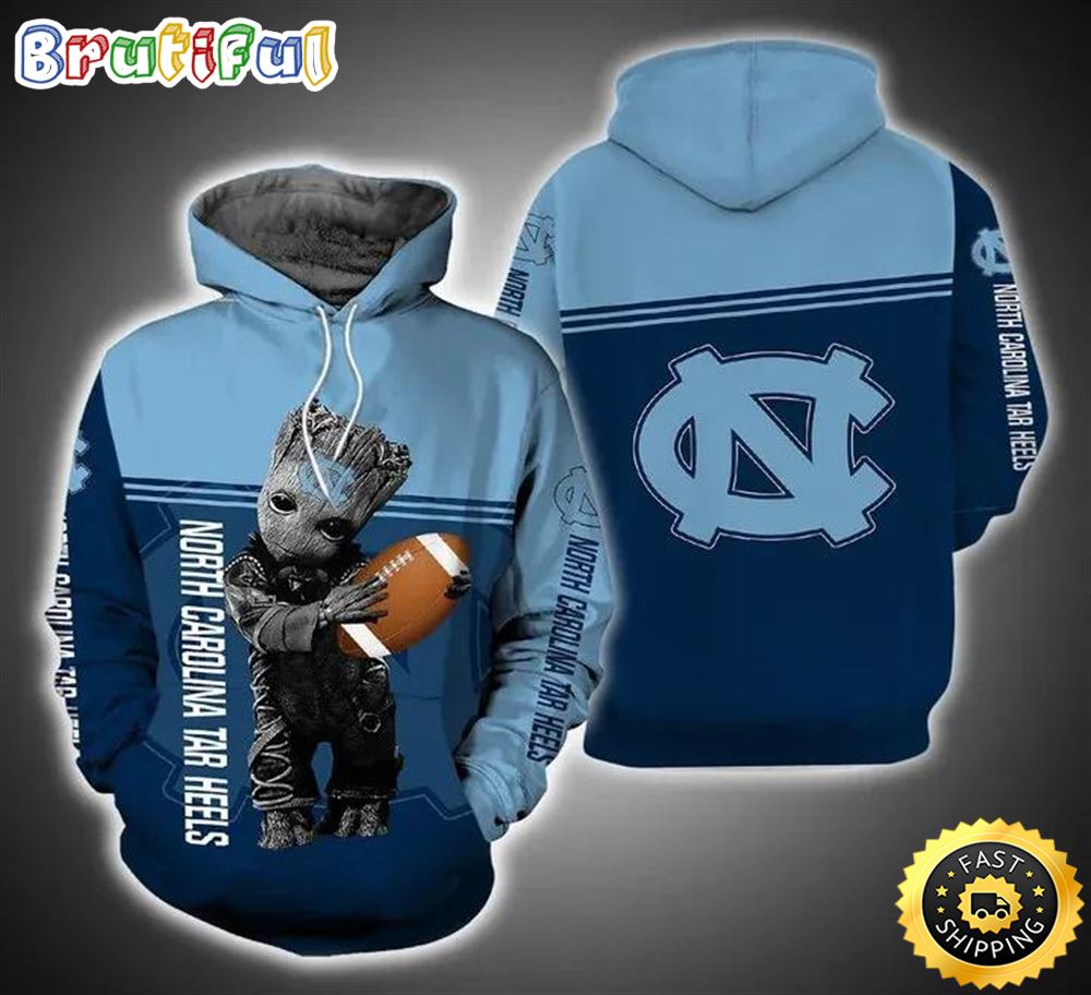Baby Groot Hug Ball North Carolina Tar Heels 3d Hoodie North Carolina Tar Heels Fans Gift bpb779