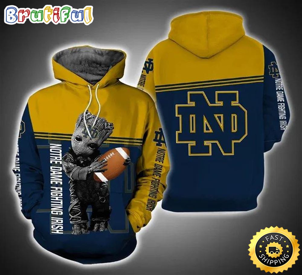 Baby Groot Hug Ball Notre Dame Fighting Irish 3d Hoodie College Baseball Apparel ijxy06
