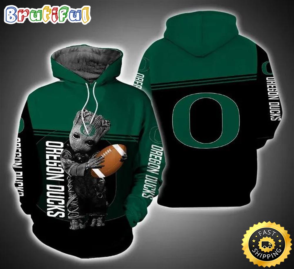 Baby Groot Hug Ball Oregon Ducks 3d Hoodie Oregon Ducks Fans Gift dm9hkd