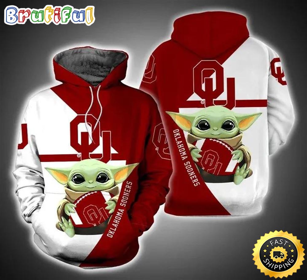 Baby Yoda Hug Ball Oklahoma Sooners 3d Hoodie Cool Oklahoma Sooners Gifts mh61gl