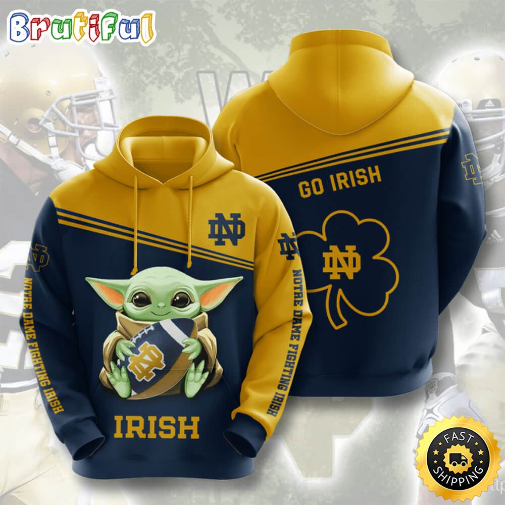 Baby Yoda Notre Dame Fighting Irish 3d Hoodie Gift For Notre Dame Fans nq6uch