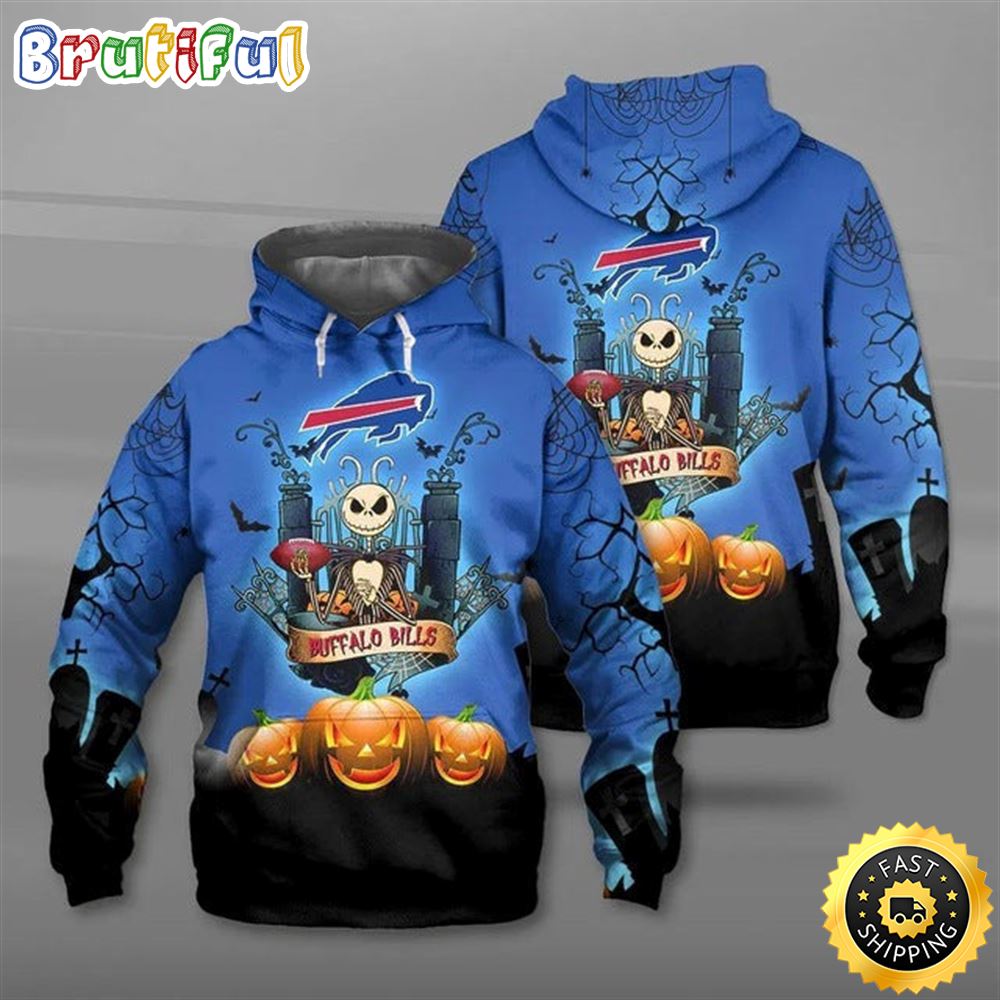 Buffalo Bills Halloween Jack Skellington With Pumpkin Super Bowl 3D Pullover Hoodie btofc9
