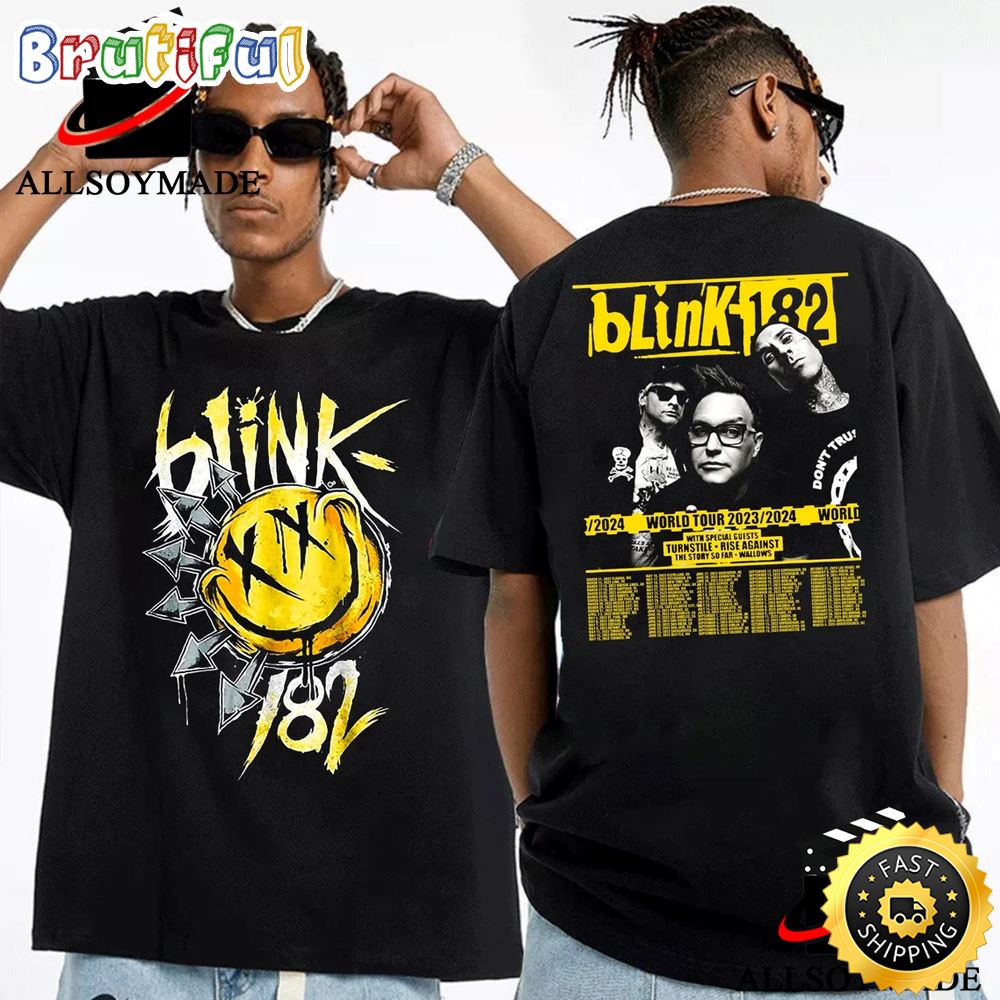 Cheap Logo Smiley 2023 World Tour Blink 182 T Shirt Vintage