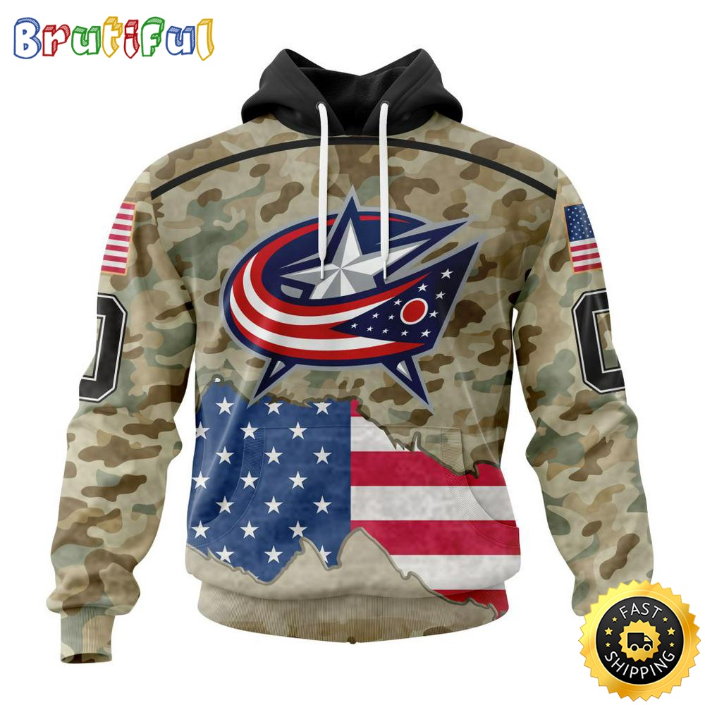 Custom NHL Columbus Blue Jackets Hoodie Specialized Kits For United State With Camo Color All Over Print Hoodie Unisex Tshirt Hoodie pcdpgz
