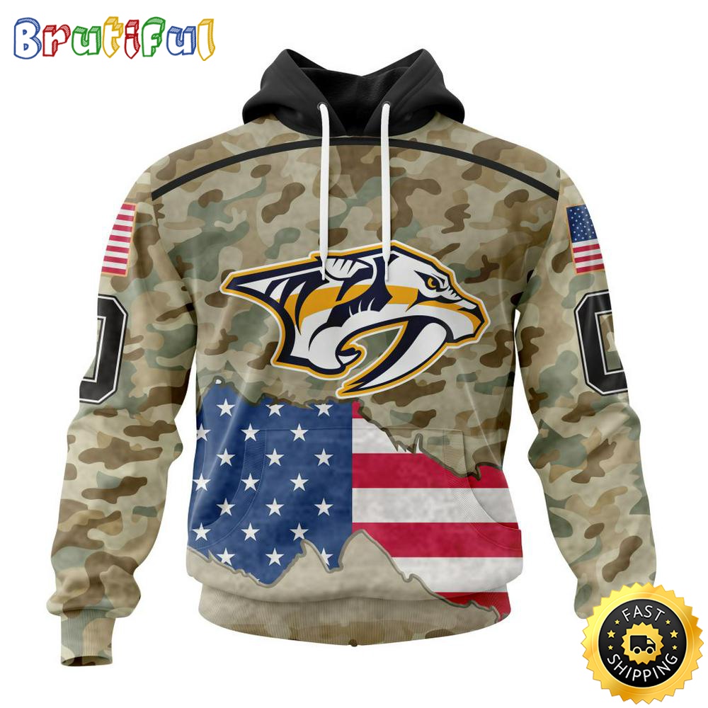 Custom NHL Nashville Predators Hoodie Specialized Kits For United State With Camo Color All Over Print Hoodie Unisex Tshirt Hoodie c60igp