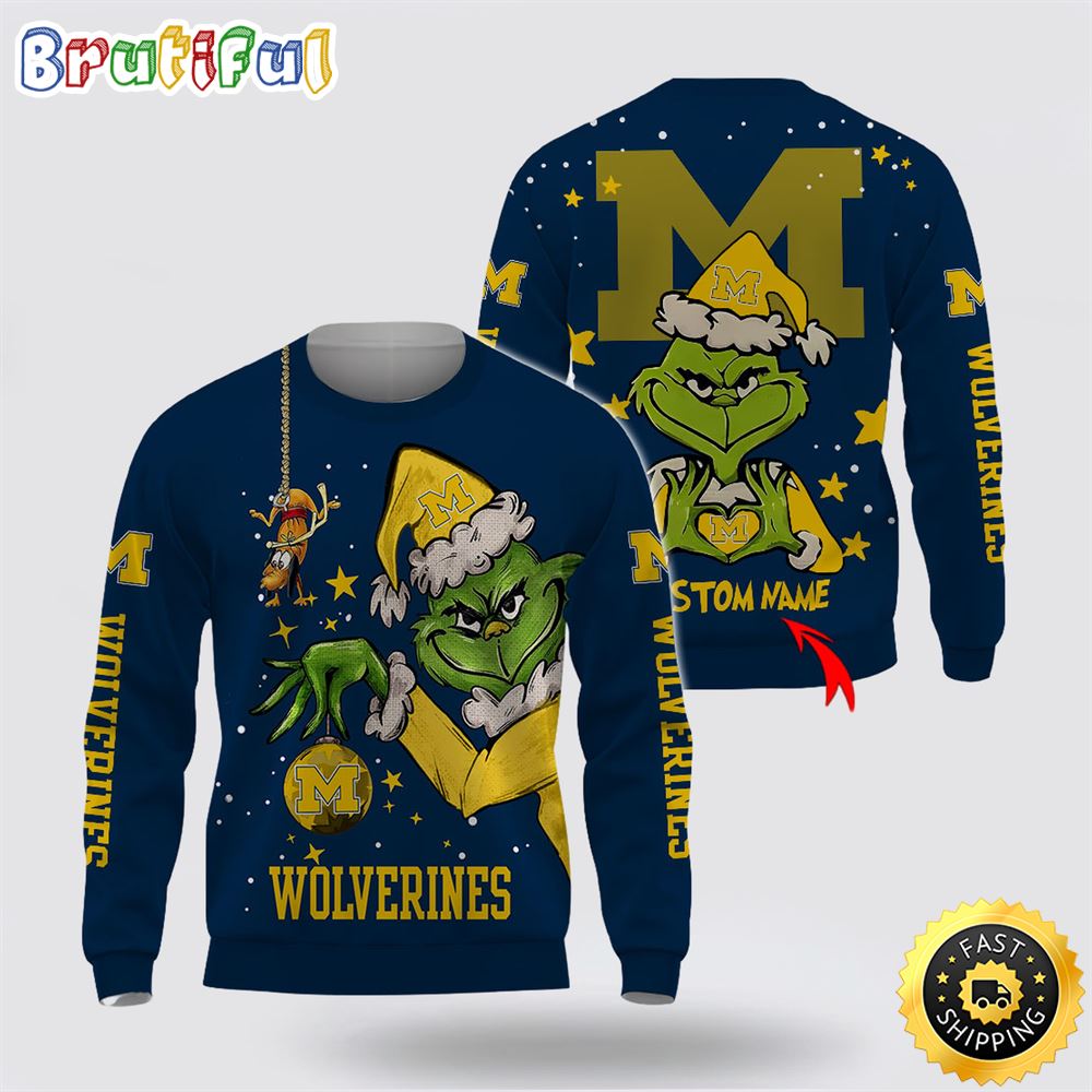 Custom Name NCAA Michigan Wolverines Ugly Sweater Grinch Funny Christmas Football Sweater 1 l3b80f.jpg