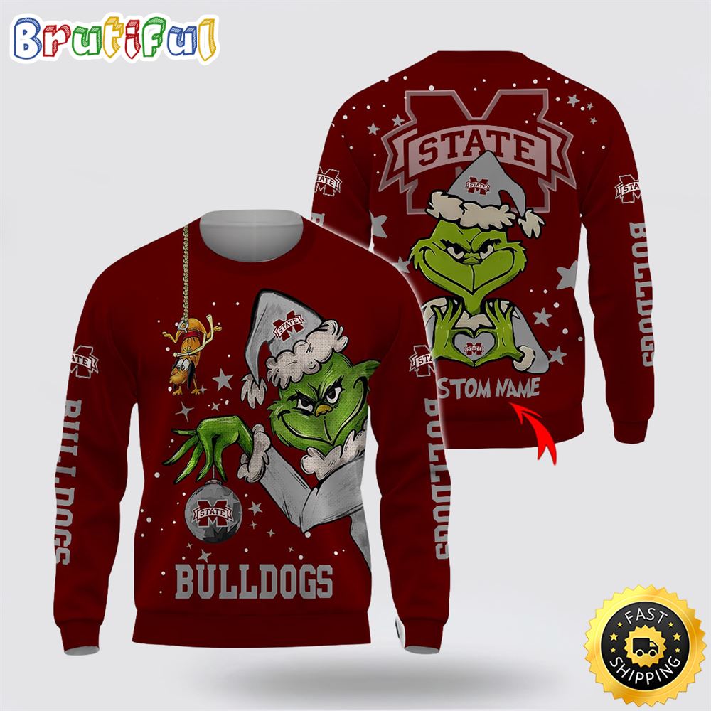 Custom Name NCAA Mississippi State Bulldogs Ugly Sweater Grinch Funny Christmas Football Sweater 1 ezqeqp.jpg