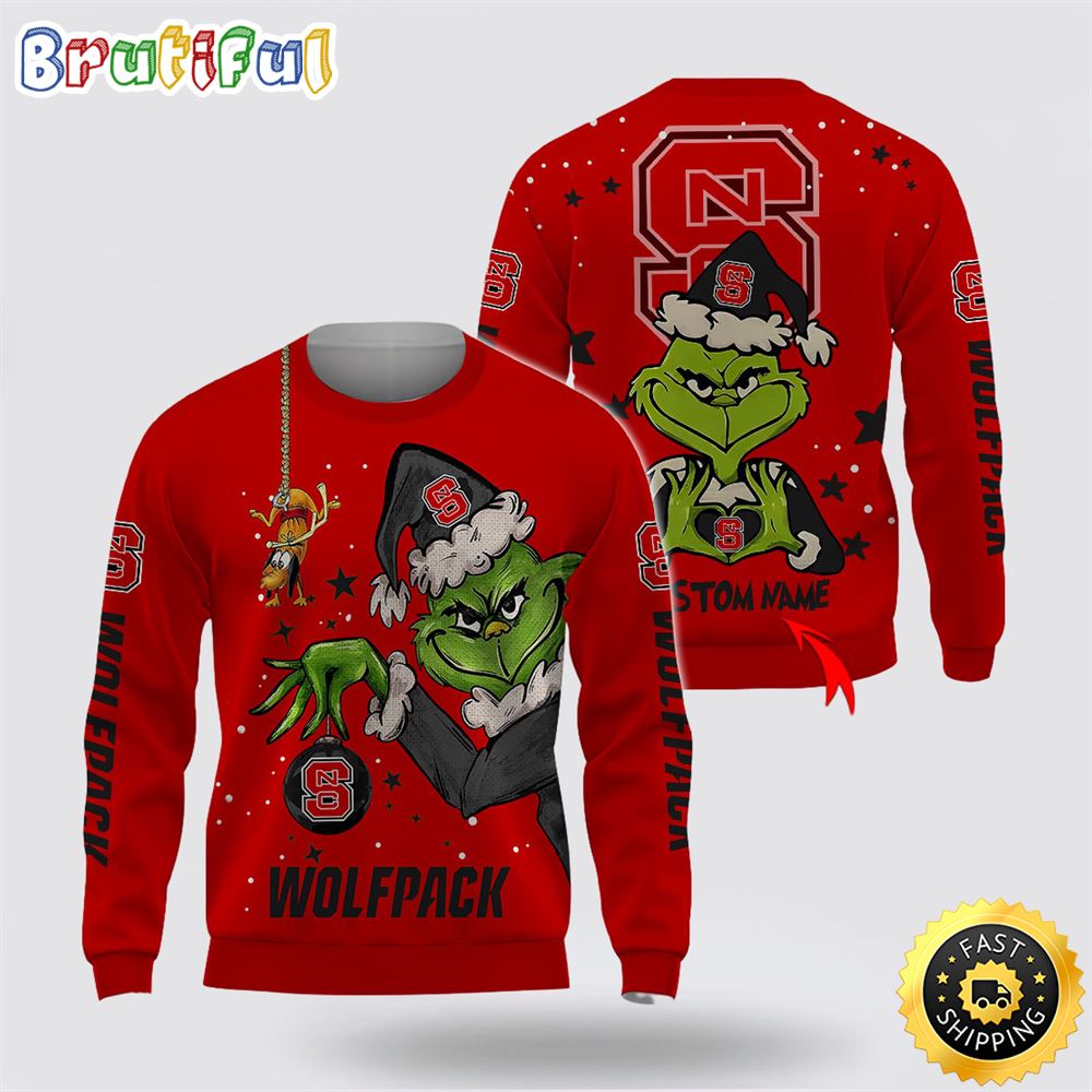 Custom Name NCAA NC State Wolfpack Ugly Sweater Grinch Funny Christmas Football Sweater 1 ftge1d.jpg