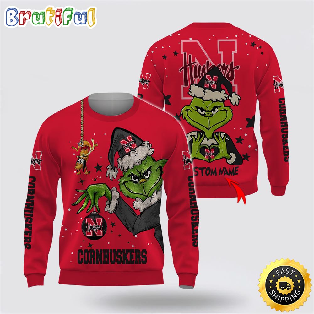 Custom Name NCAA Nebraska Cornhuskers Ugly Sweater Grinch Funny Christmas Football Sweater 1 uldwrm.jpg