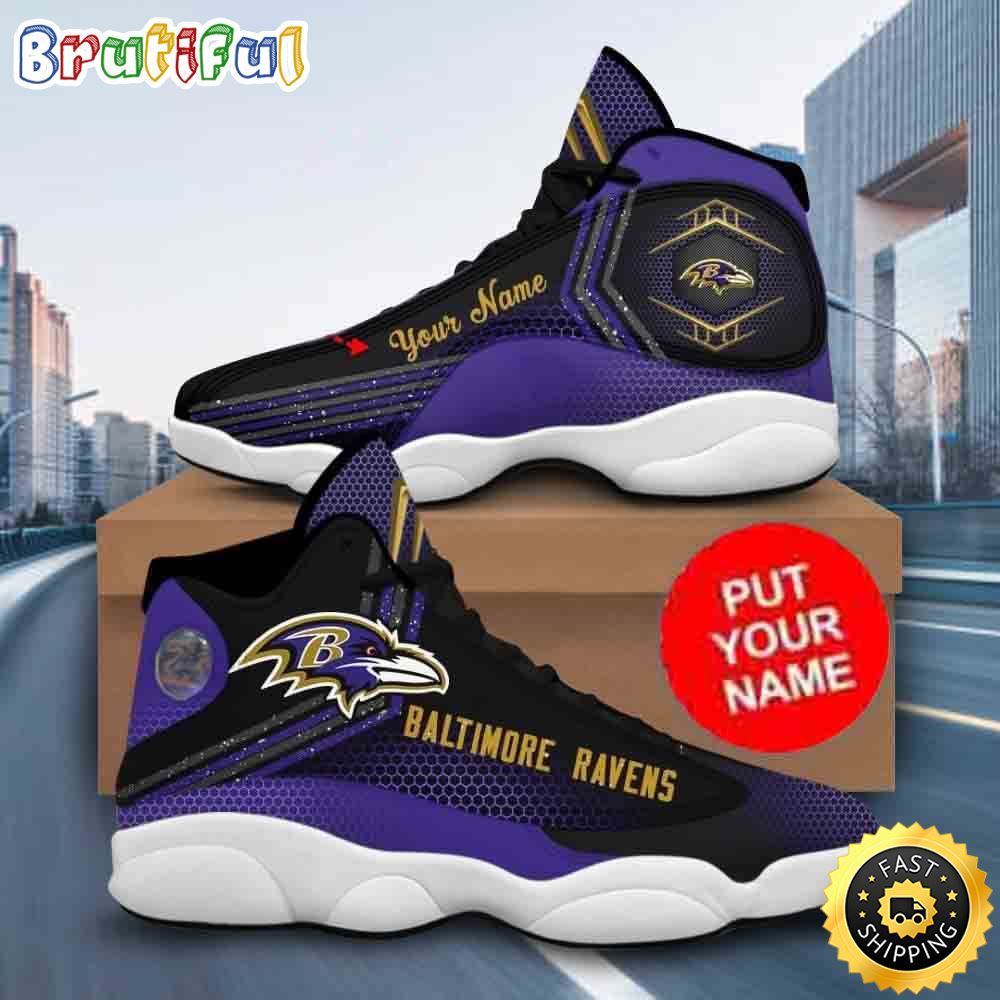 NFL Baltimore Ravens Glitter Custom Name Air Jordan 13 Shoes