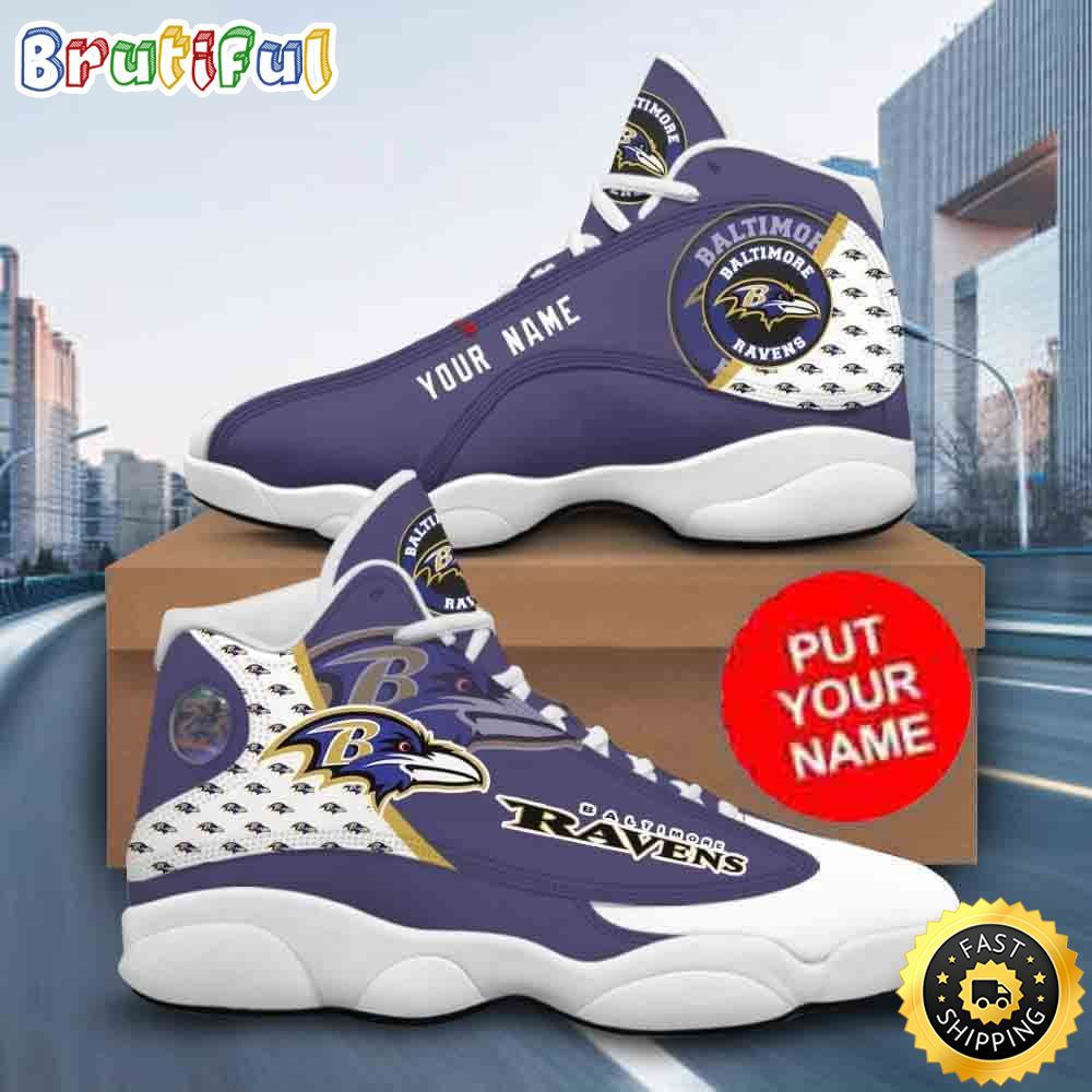 NFL Baltimore Ravens Logo Design Custom Name Air Jordan 13 Shoes