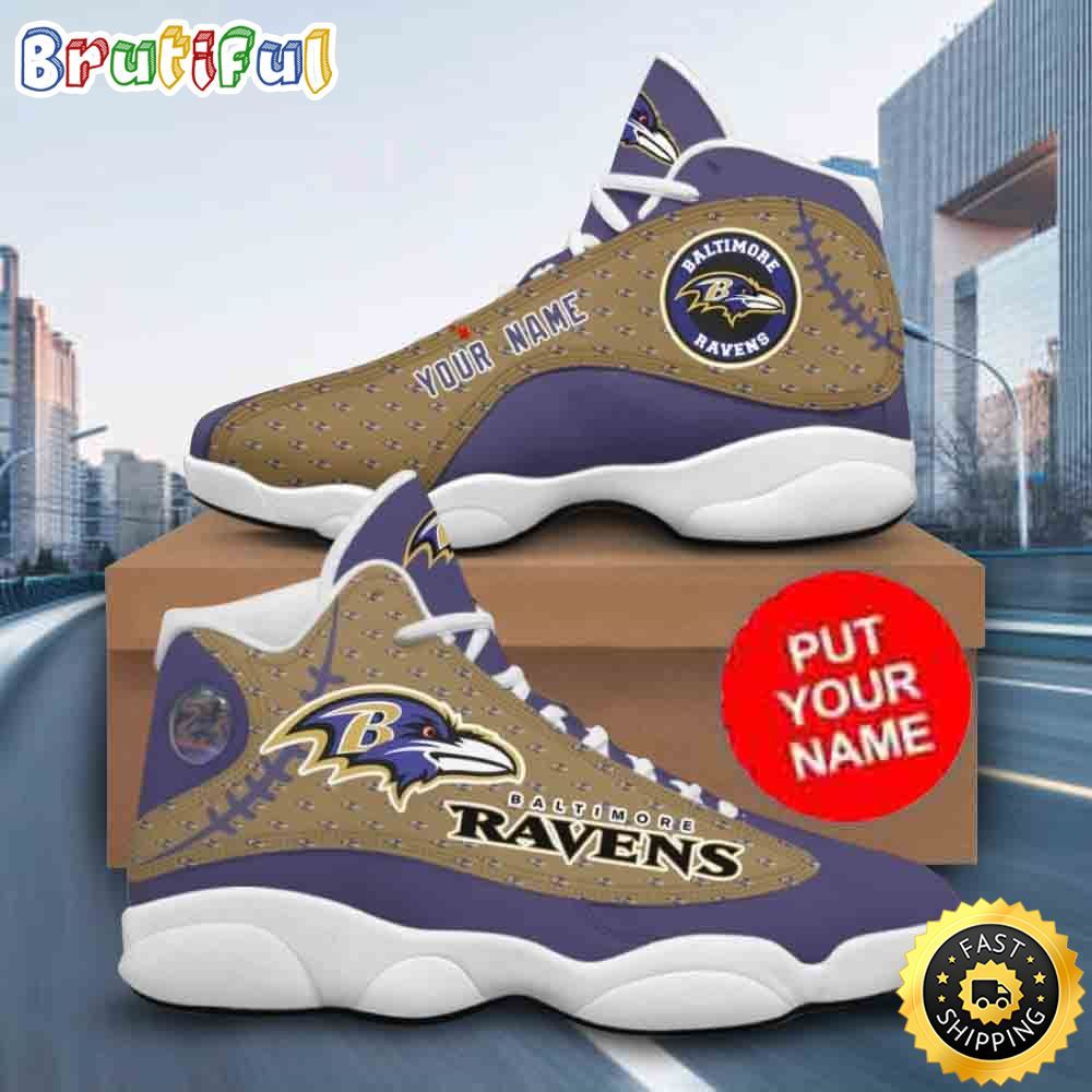 NFL Baltimore Ravens Logo Pattern Custom Name Air Jordan 13 Shoes