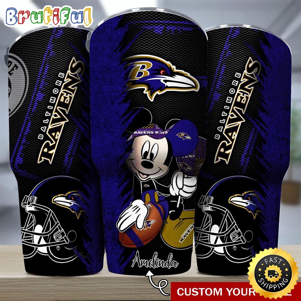 Custom Name NFL Baltimore Ravens Tumbler Mickey Tumbler Art For Sports Fan ovh597.jpg