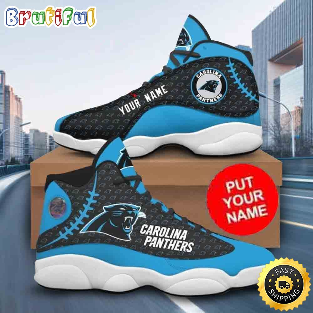 NFL Carolina Panthers Logo Pattern Custom Name Air Jordan 13 Shoes