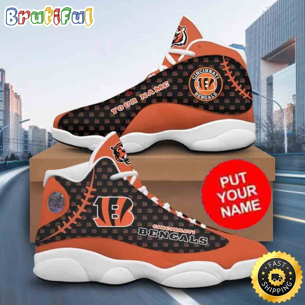 NFL Cincinnati Bengals Logo Pattern Custom Name Air Jordan 13 Shoes