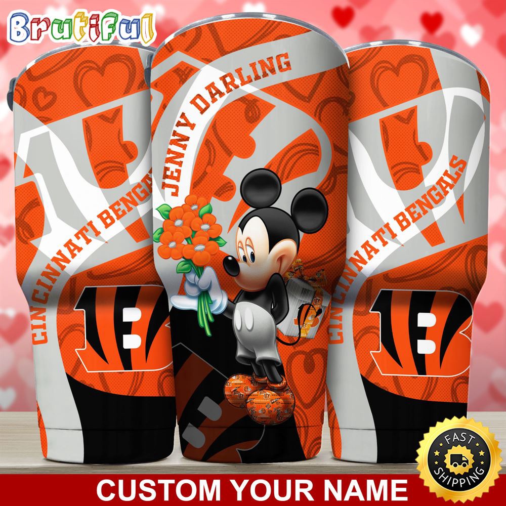 Custom Name NFL Cincinnati Bengals Tumbler Nfl Mickey Mouse Tumbler For Your Darling This Valentine fid41u.jpg