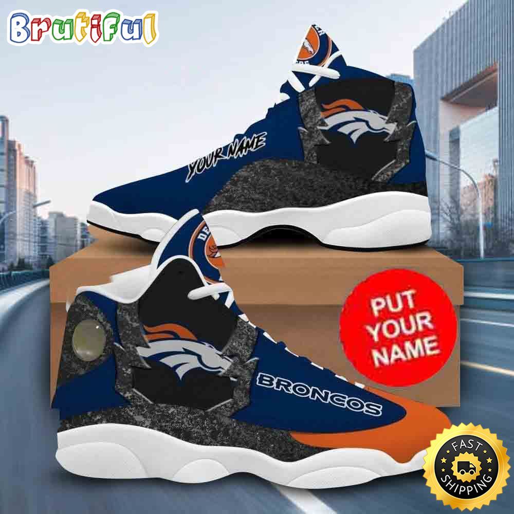 NFL Denver Broncos Custom Name Blue Orange Air Jordan 13 Shoes