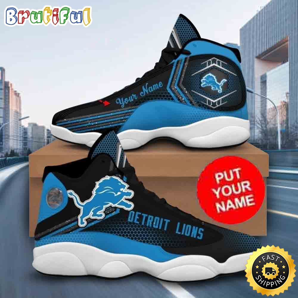 NFL Detroit Lions Custom Name Black Blue Air Jordan 13 Shoes