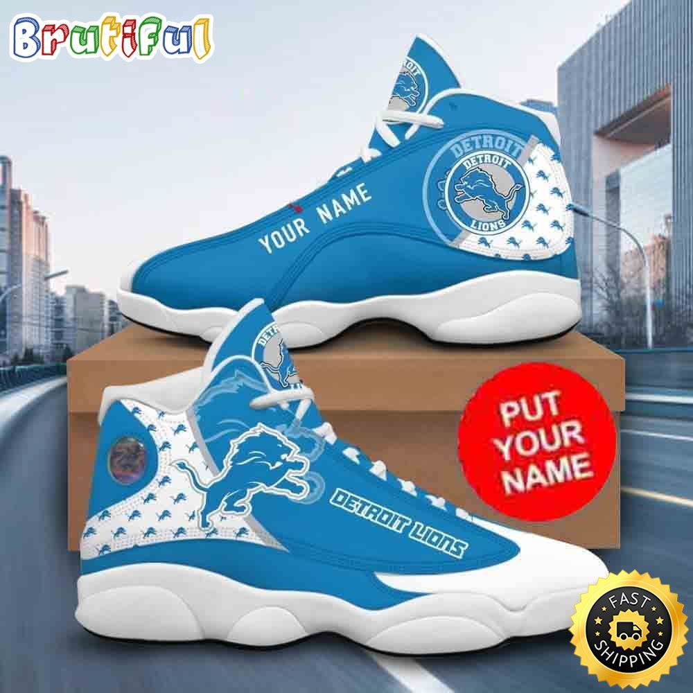 NFL Detroit Lions Logo Pattern Custom Name Air Jordan 13 Shoes