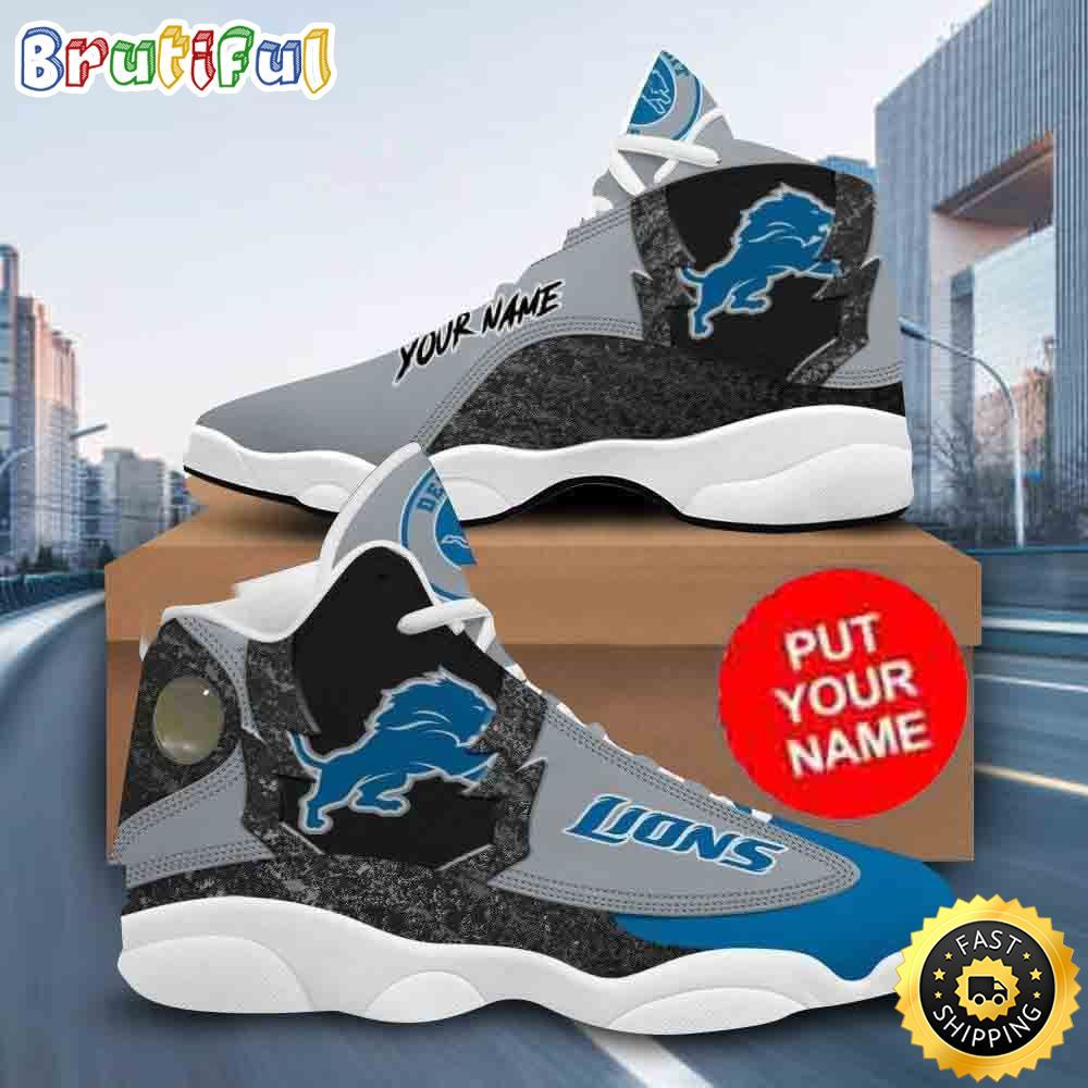 NFL Detroit Lions Custom Name Silver Blue Air Jordan 13 Shoes