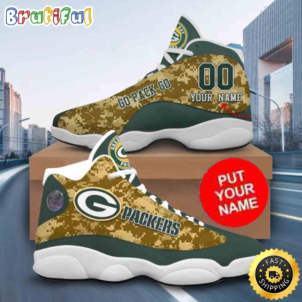 NFL Green Bay Packers Camouflage Custom Name Air Jordan 13 Shoes