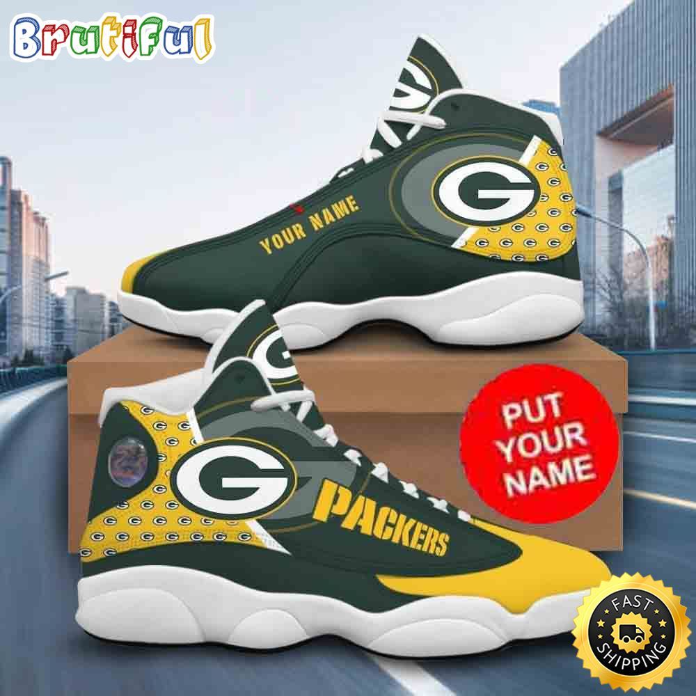 NFL Green Bay Packers Logo Pattern Custom Name Air Jordan 13 Shoes
