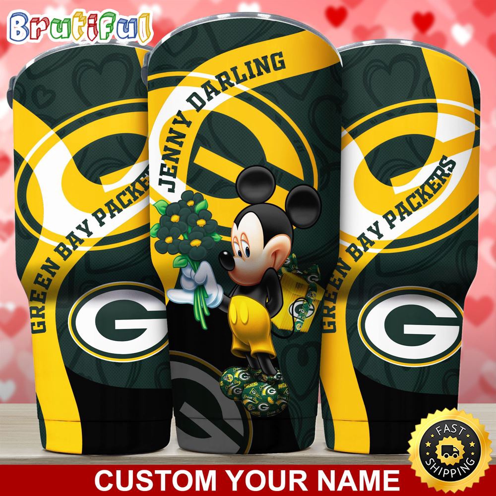 Custom Name NFL Green Bay Packers Tumbler Nfl Mickey Mouse Tumbler For Your Darling This Valentine kbbmoq.jpg
